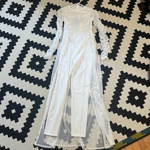 Fashion Nova white tulle long sleeve jumpsuit - Picture 6 of 8